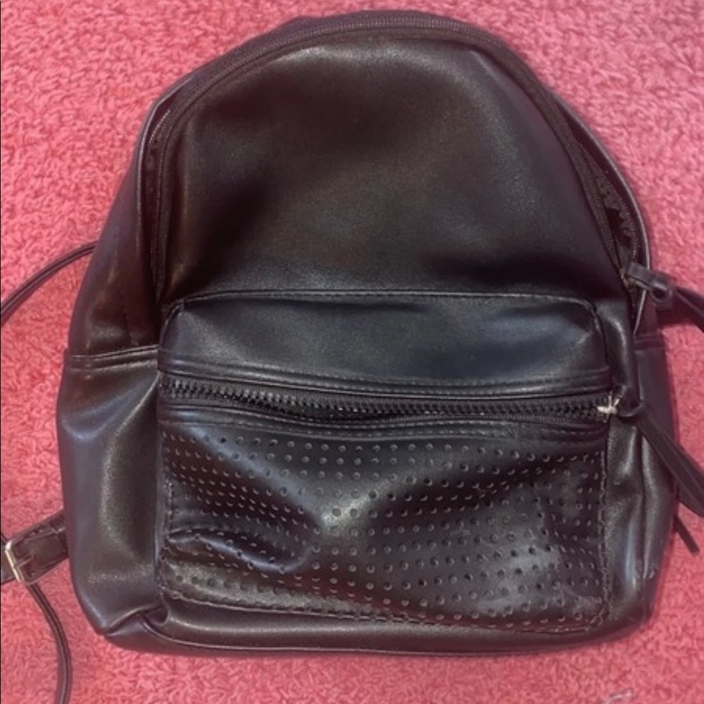 Black fake leather backpack